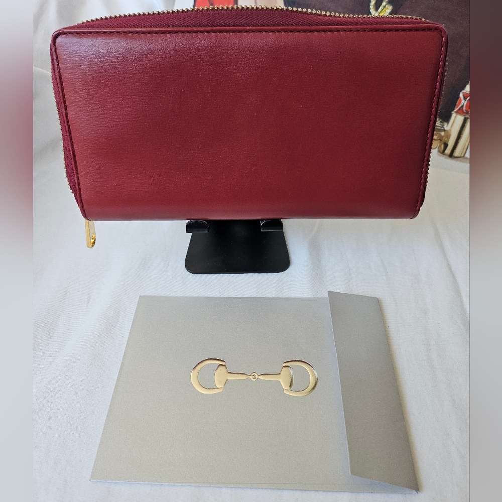 Gucci Red Leather Long Zip Wallet w/horsebit - Picture 3 of 13